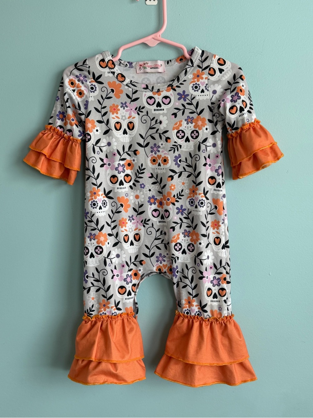 Clover Cottage Baby Girls 6-12M Sugar Skull Ruffle Romper